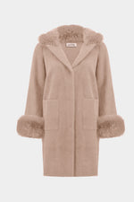 Joseph Ribkoff Feather Yarn and Faux Fur Sweater Coat 243923 F25