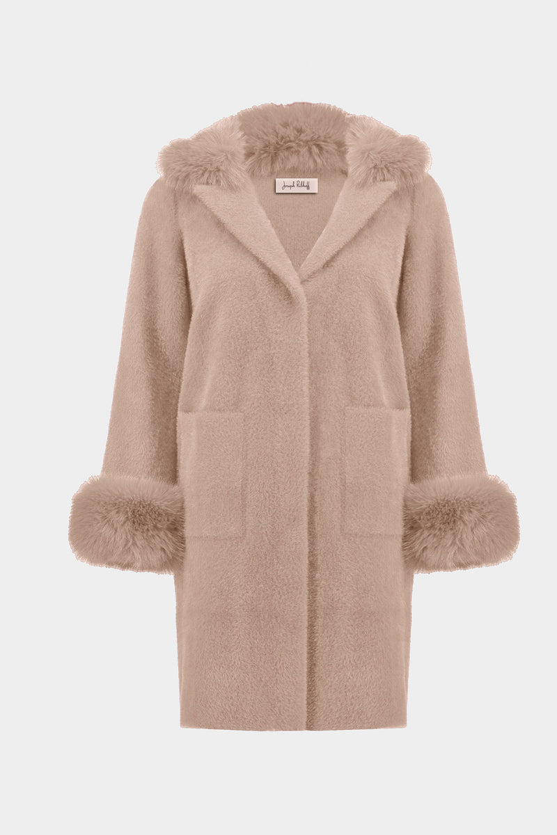Joseph Ribkoff Feather Yarn and Faux Fur Sweater Coat 243923 F25