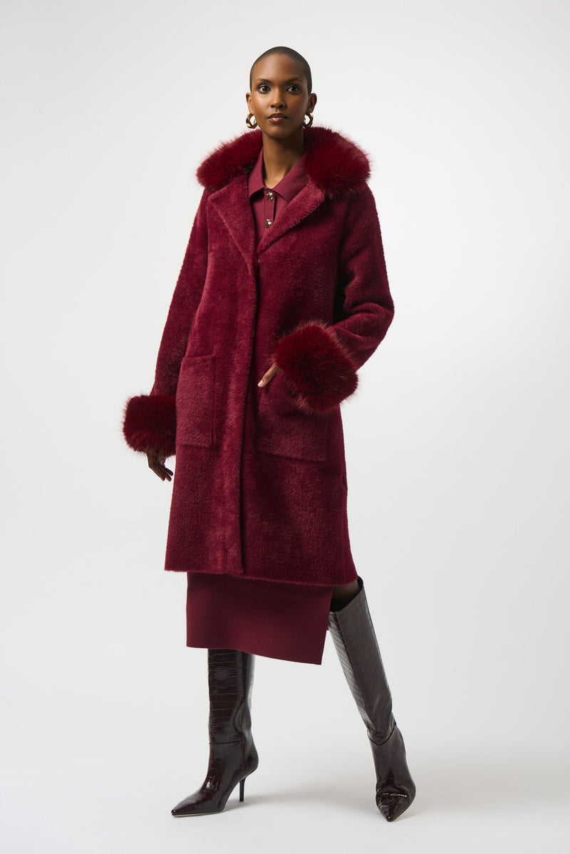 Joseph Ribkoff Feather Yarn and Faux Fur Sweater Coat 243923 F25