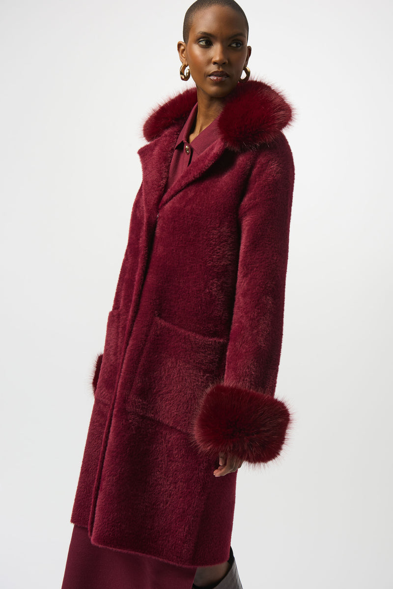 Joseph Ribkoff Feather Yarn and Faux Fur Sweater Coat 243923 F25