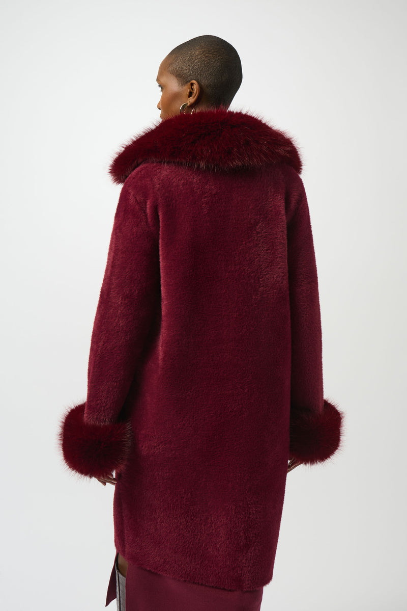 Joseph Ribkoff Feather Yarn and Faux Fur Sweater Coat 243923 F25