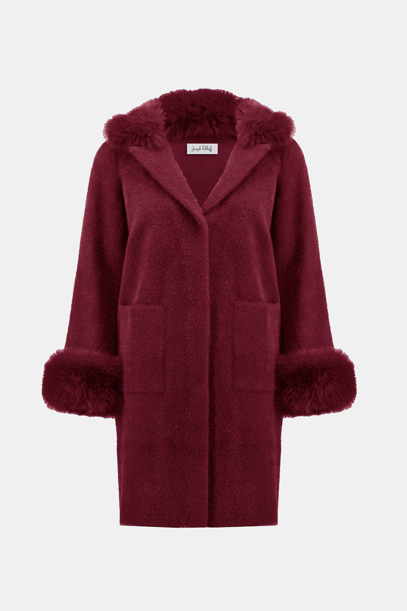 Joseph Ribkoff Feather Yarn and Faux Fur Sweater Coat 243923 F25