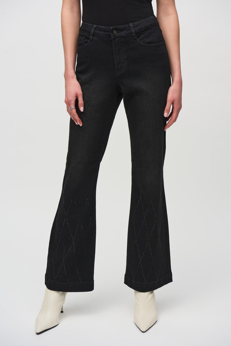 Joseph Ribkoff Classic Flared Denim Pants with Rhinestone Detail 244949