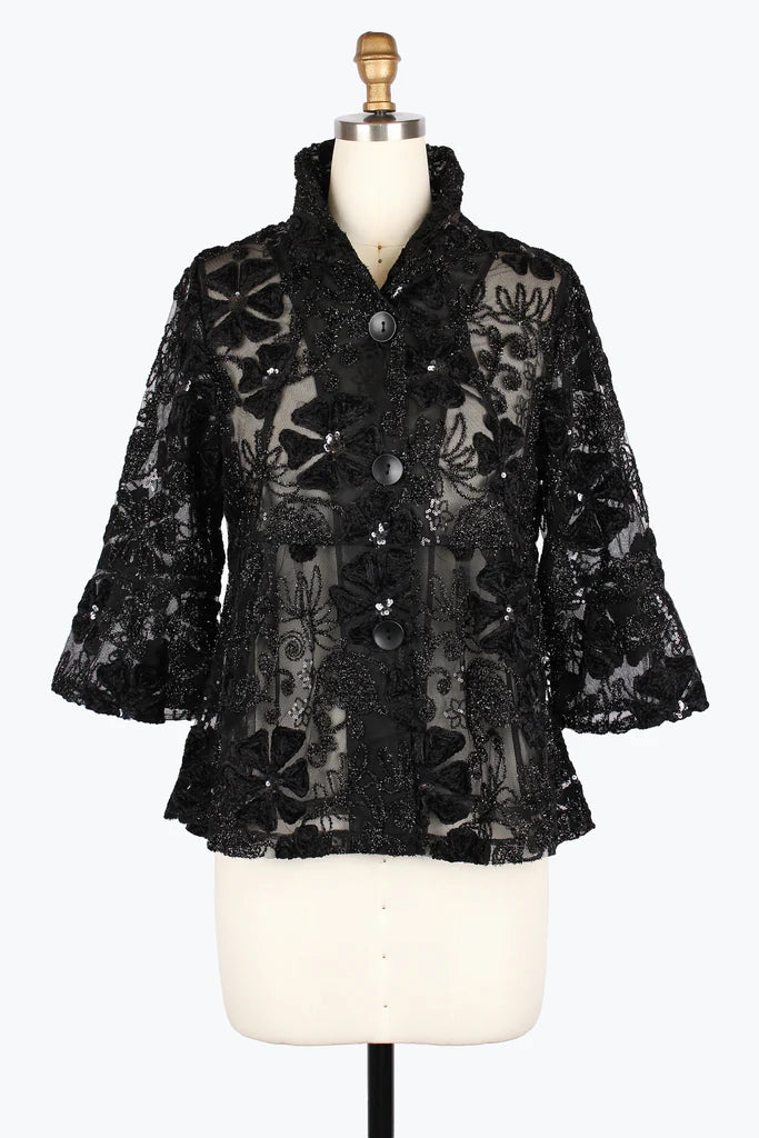 Damee Floral Sequin & Sparkle Short Jacket 2462-Blk