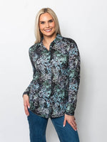 Snoskins Printed Crinkle Mesh Button Shirt 89379-F25