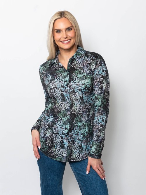 Snoskins Printed Crinkle Mesh Button Shirt 89379-F25