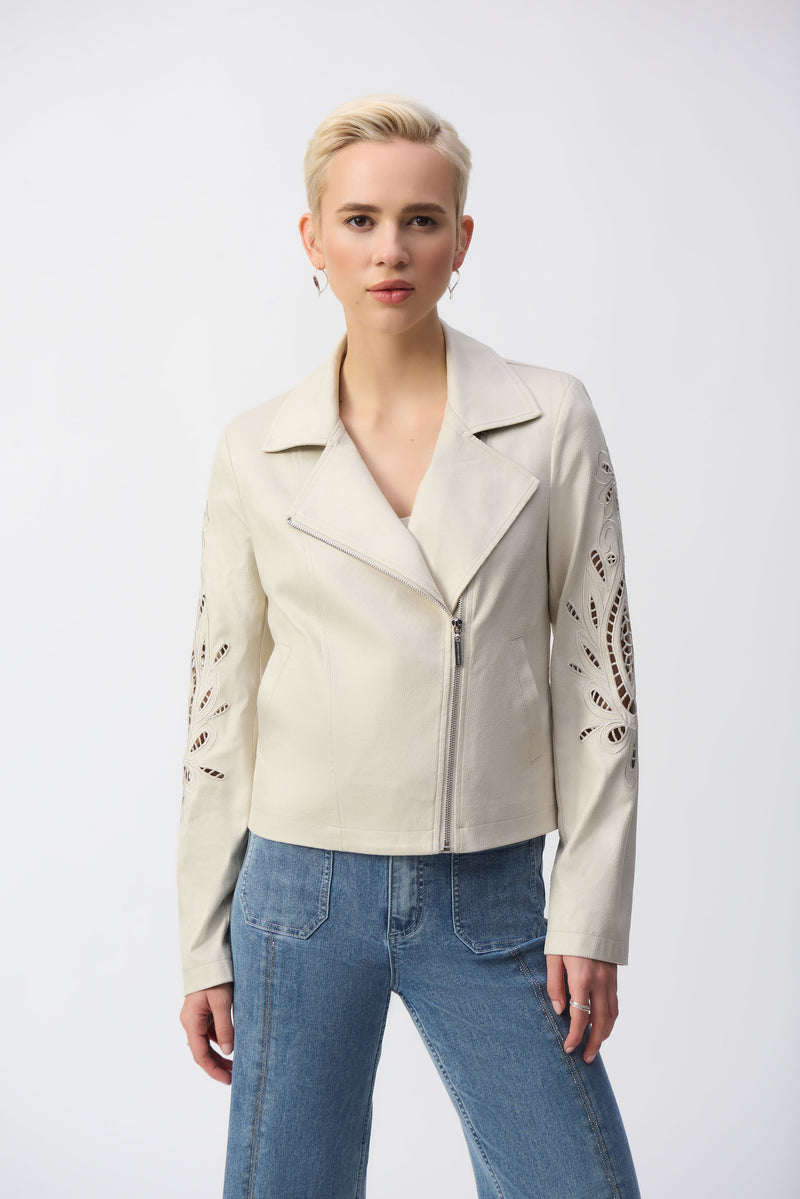 Joseph Ribkoff Foiled Faux-Suede Moto Jacket 251936