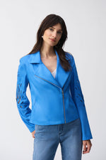 Joseph Ribkoff Foiled Faux-Suede Moto Jacket 251936