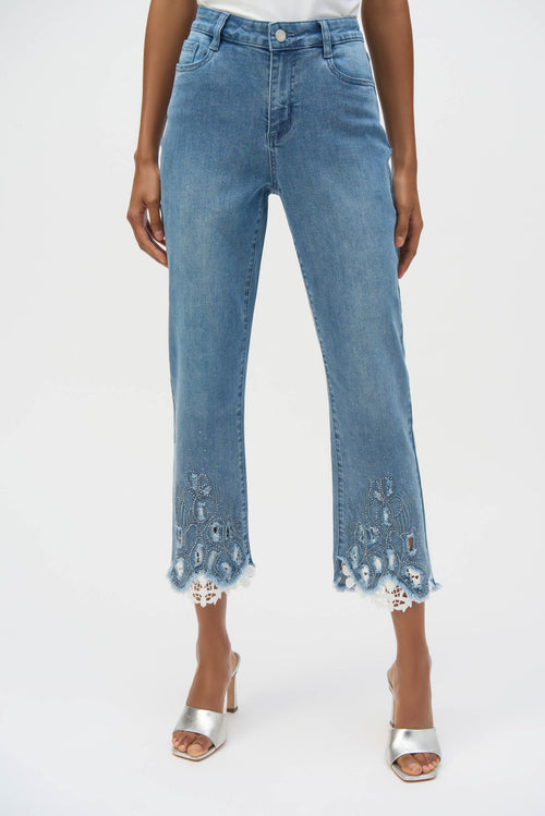 Joseph Ribkoff Stretch Straight Crop Jeans with Embroidery 252910 - S 25