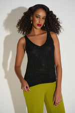 Joseph Ribkoff Metallic Knitted Camisole with Rhinestones 252915F25 Black