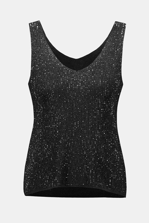 Joseph Ribkoff Metallic Knitted Camisole with Rhinestones 252915F25 Black