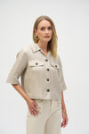 Joseph Ribkoff Foiled Linen Blend Short Sleeve Boxy Jacket Champagne 252921 - S 25