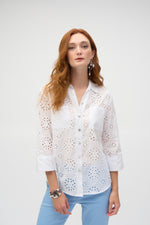 Joseph Ribkoff Cotton Embroidered Eyelet Boxy Blouse 252928 - S 25