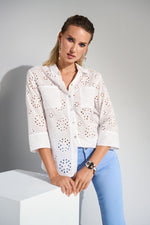 Joseph Ribkoff Cotton Embroidered Eyelet Boxy Blouse 252928 - S 25