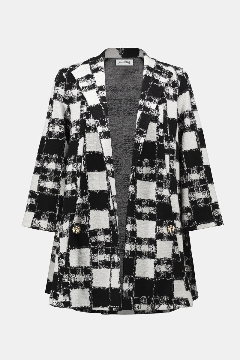 Joseph Ribkoff Jacquard Sweater Plaid Print A-Line Jacket 253017 F25