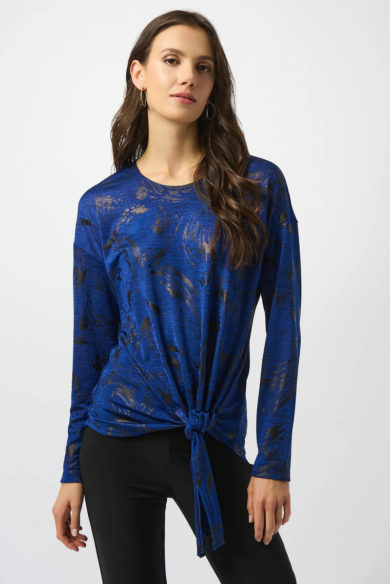 Joseph Ribkoff Royal Sapphire/Black Abstract Print Straight Top Style 253120