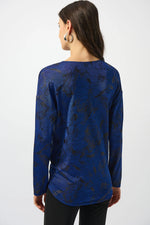 Joseph Ribkoff Royal Sapphire/Black Abstract Print Straight Top Style 253120