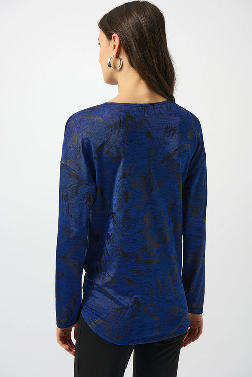 Joseph Ribkoff Royal Sapphire/Black Abstract Print Straight Top Style 253120