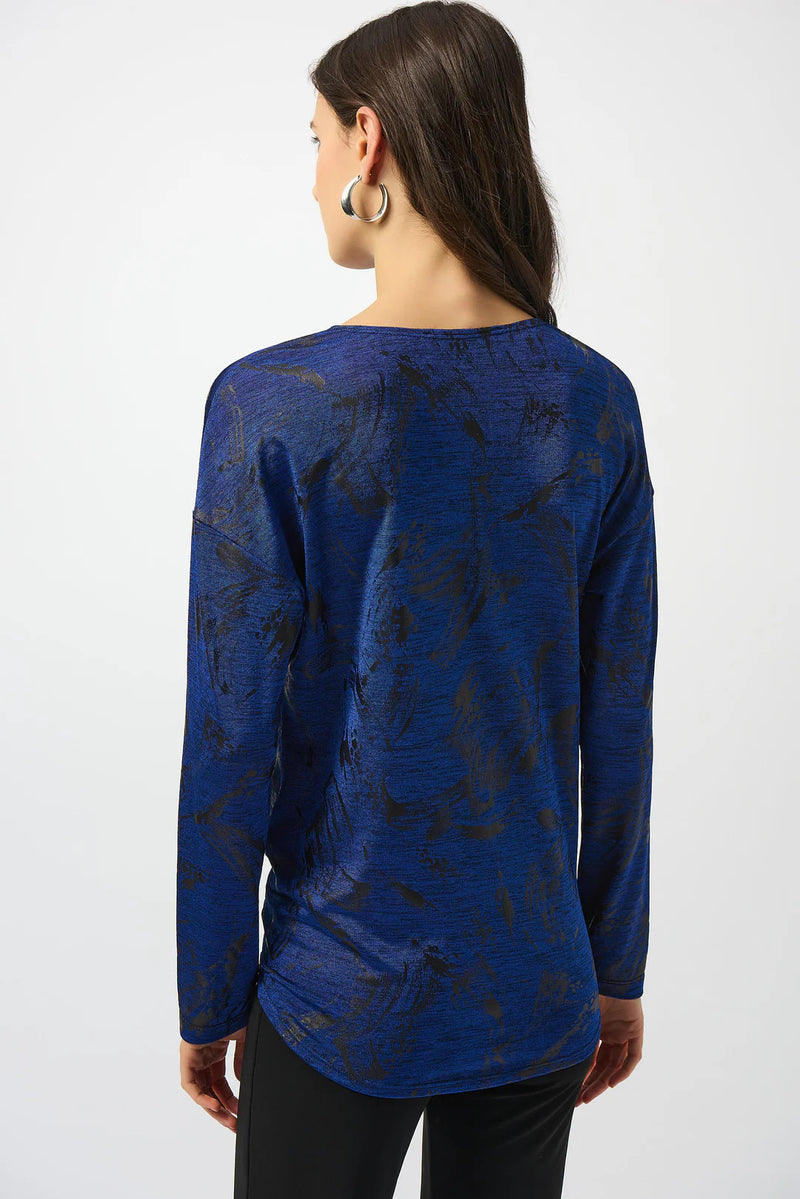 Joseph Ribkoff Royal Sapphire/Black Abstract Print Straight Top Style 253120