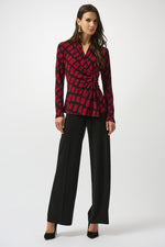 Joseph Ribkoff Silky Knit Geometric Print Fitted Wrap Top 253139F25