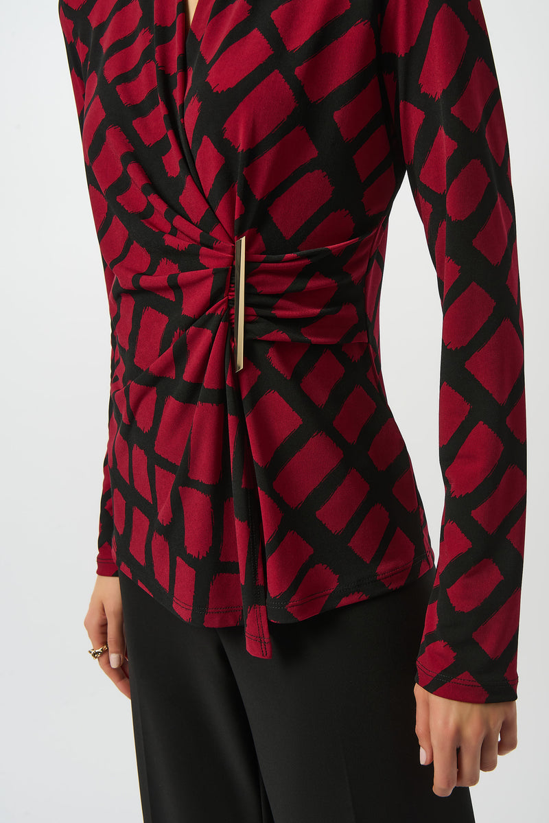 Joseph Ribkoff Silky Knit Geometric Print Fitted Wrap Top 253139F25