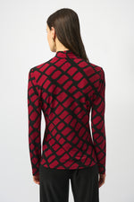 Joseph Ribkoff Silky Knit Geometric Print Fitted Wrap Top 253139F25