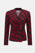 Joseph Ribkoff Silky Knit Geometric Print Fitted Wrap Top 253139F25