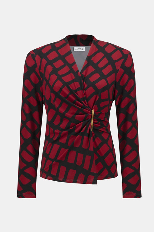 Joseph Ribkoff Silky Knit Geometric Print Fitted Wrap Top 253139F25