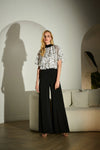 Joseph Ribkoff  Signature  Foiled Chiffon & Silky Knit Wide Leg Jumpsuit 253733
