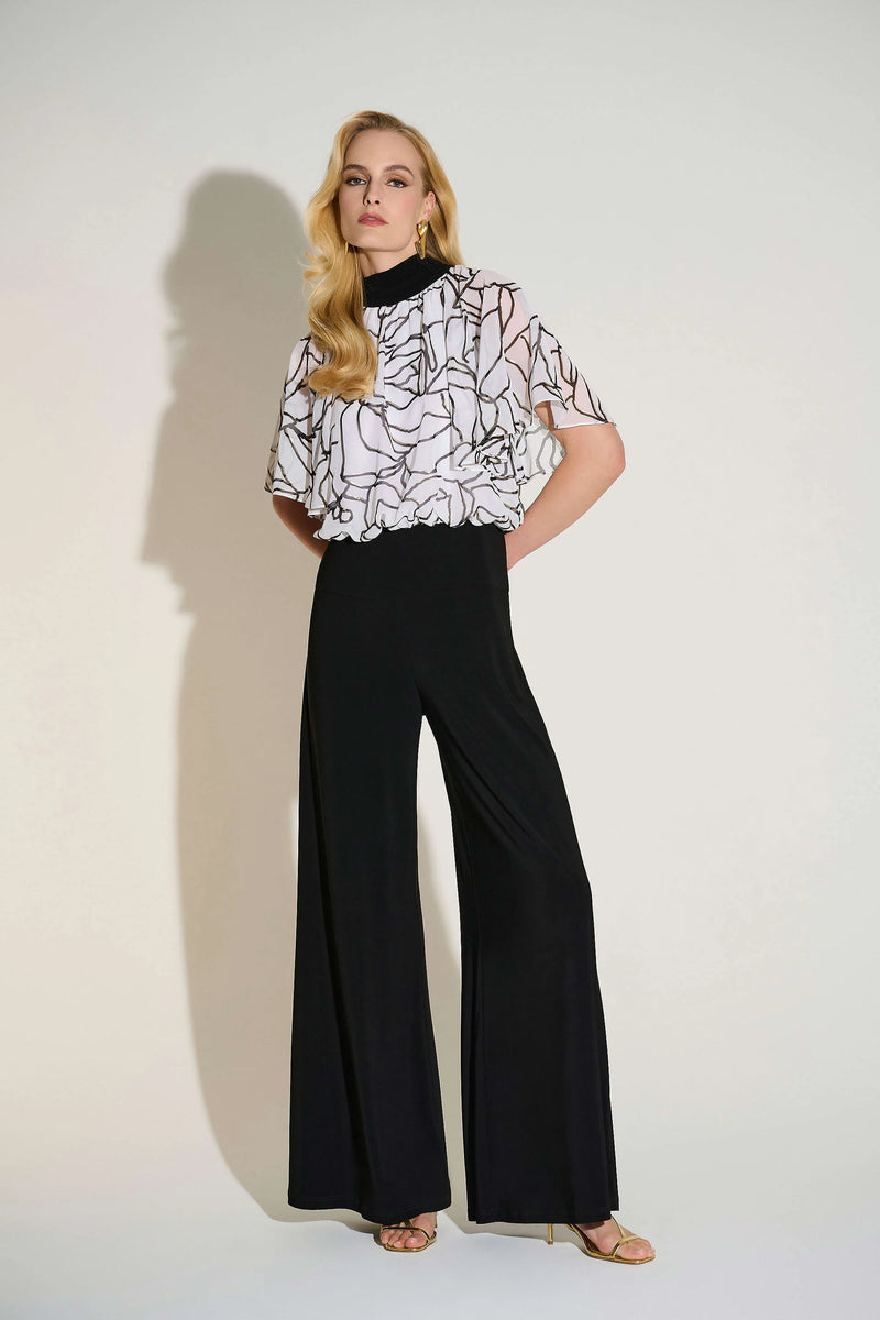 Joseph Ribkoff  Signature  Foiled Chiffon & Silky Knit Wide Leg Jumpsuit 253733