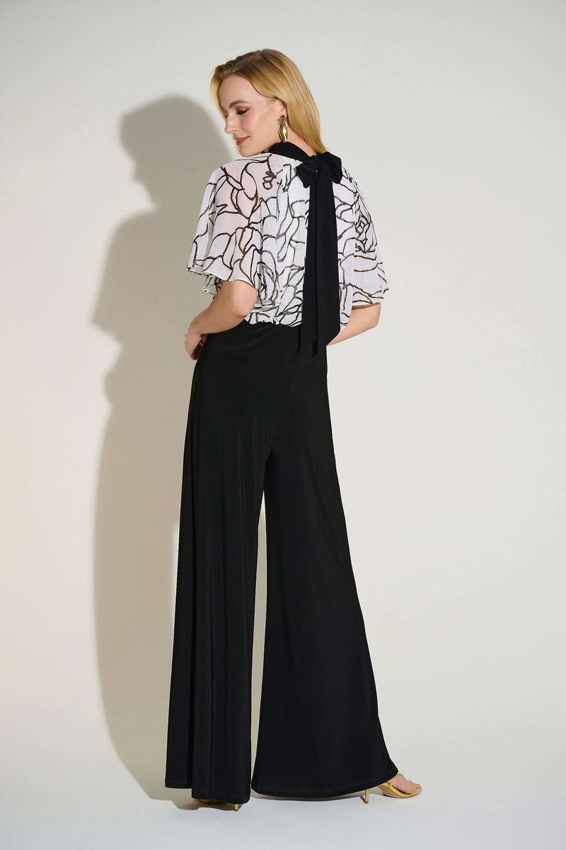 Joseph Ribkoff  Signature  Foiled Chiffon & Silky Knit Wide Leg Jumpsuit 253733