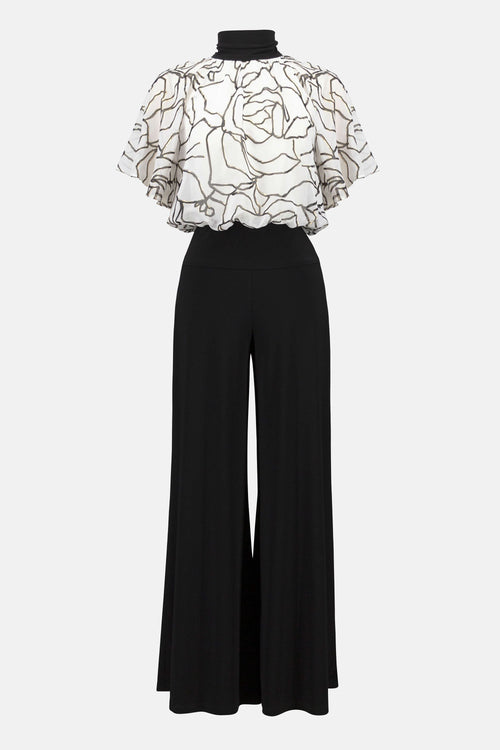 Joseph Ribkoff  Signature  Foiled Chiffon & Silky Knit Wide Leg Jumpsuit 253733