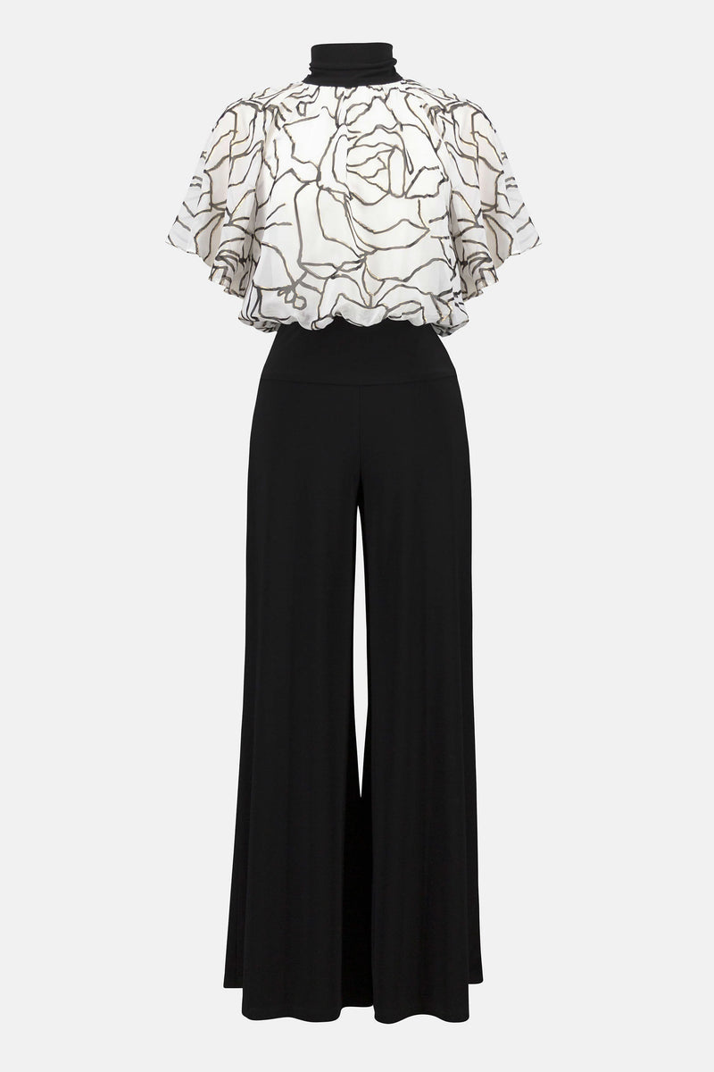 Joseph Ribkoff  Signature  Foiled Chiffon & Silky Knit Wide Leg Jumpsuit 253733