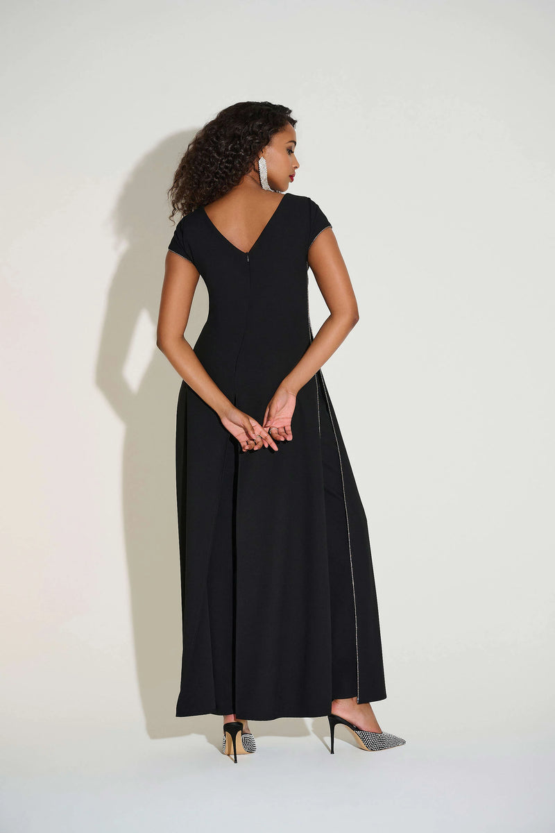 Joseph Ribkoff  Signature Woven Wide Leg Jumpsuit with Rhinestone Detail 253757