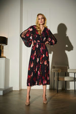 Joseph Ribkoff  Signature Pleated Chiffon Floral Fit & Flare Dress 253774