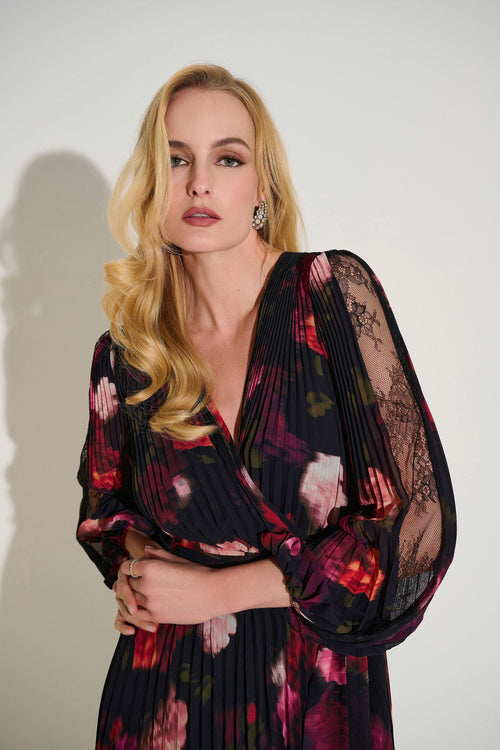 Joseph Ribkoff  Signature Pleated Chiffon Floral Fit & Flare Dress 253774