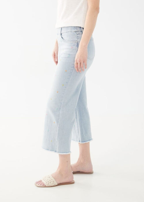 FDJ Embroidered Pull-On Wide Crop Denim Jeans 2538669 S24
