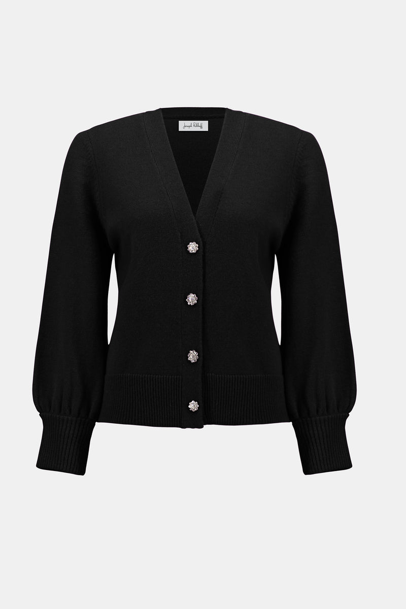 Joseph Ribkoff | Sweater Knit Cardigan with Puff Sleeves 253906