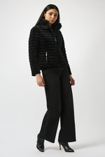 Joseph Ribkoff Stretch Velvet Puffer Jacket with Faux Fur Collar 253928 F25