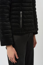 Joseph Ribkoff Stretch Velvet Puffer Jacket with Faux Fur Collar 253928 F25