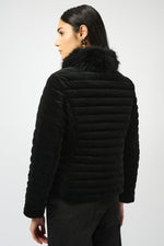 Joseph Ribkoff Stretch Velvet Puffer Jacket with Faux Fur Collar 253928 F25