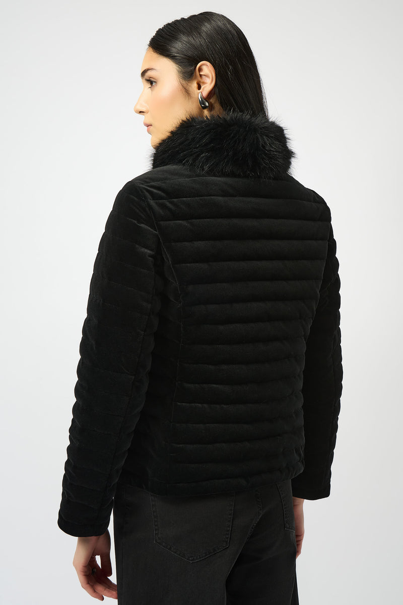 Joseph Ribkoff Stretch Velvet Puffer Jacket with Faux Fur Collar 253928 F25