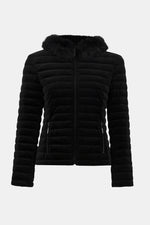 Joseph Ribkoff Stretch Velvet Puffer Jacket with Faux Fur Collar 253928 F25