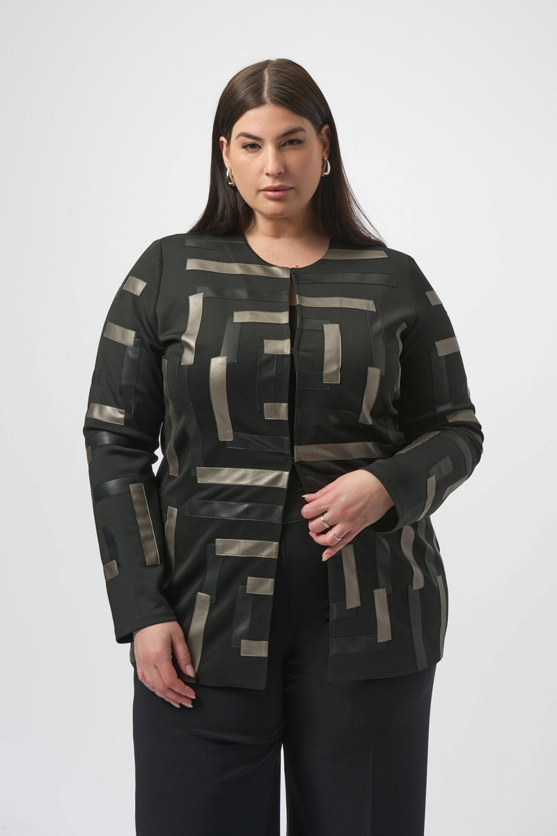 Joseph Ribkoff Scuba & Leatherette Collarless Jacket 253929
