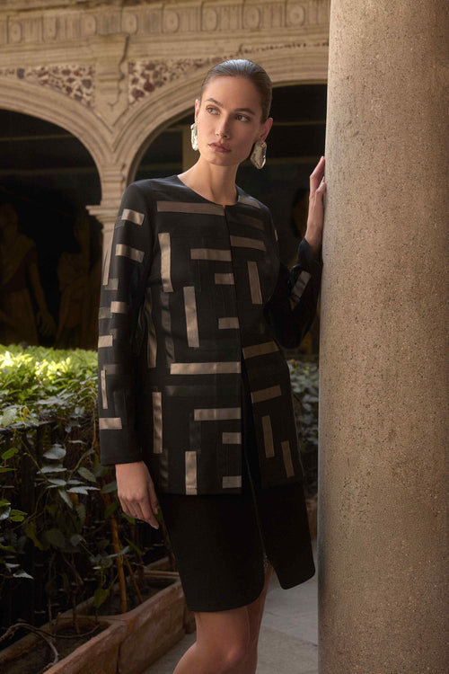 Joseph Ribkoff Scuba & Leatherette Collarless Jacket 253929