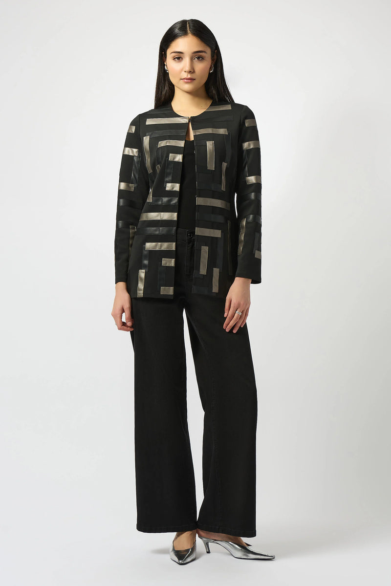 Joseph Ribkoff Scuba & Leatherette Collarless Jacket 253929