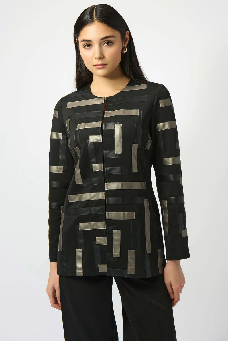Joseph Ribkoff Scuba & Leatherette Collarless Jacket 253929