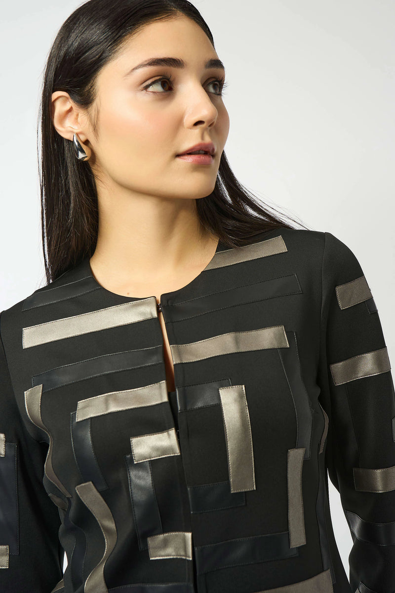 Joseph Ribkoff Scuba & Leatherette Collarless Jacket 253929