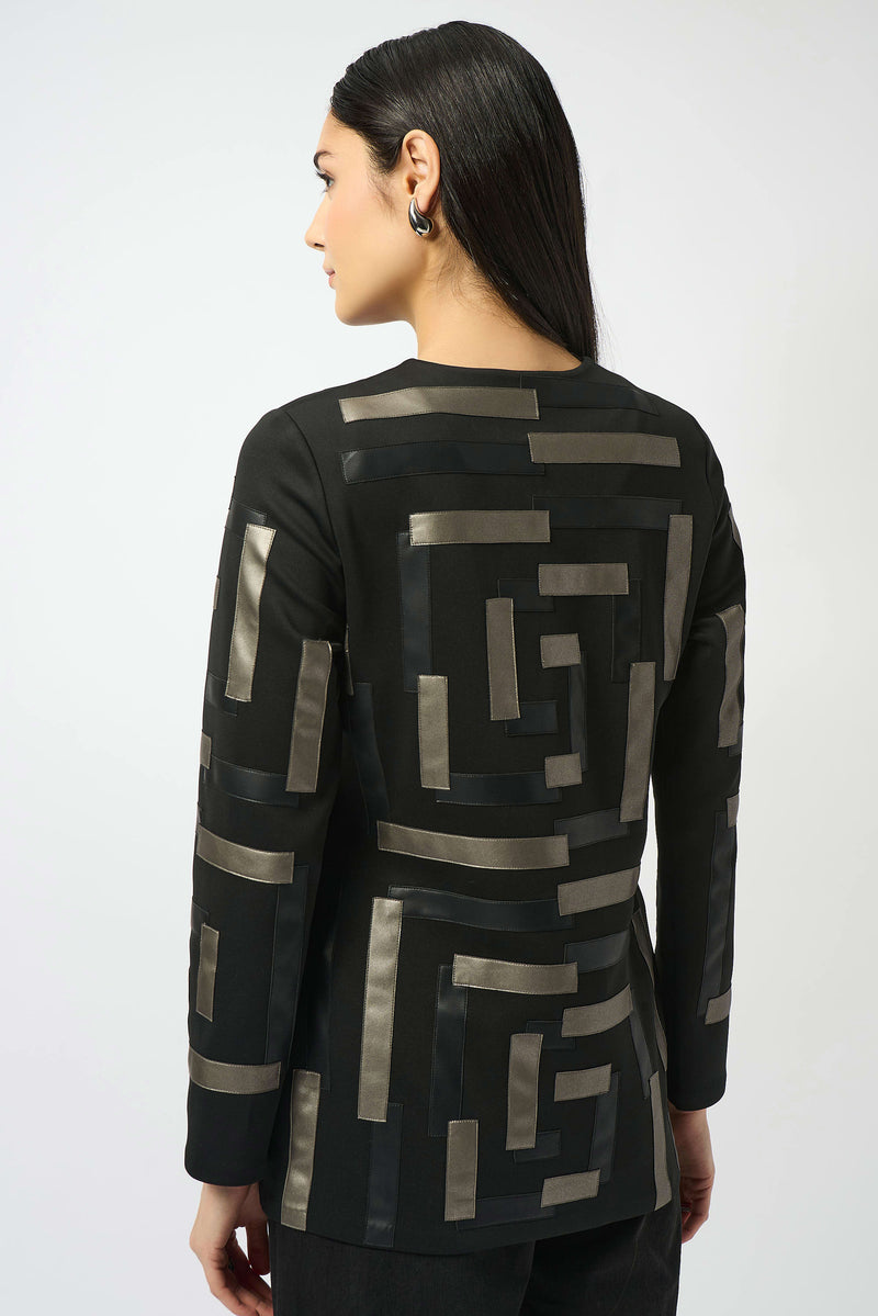 Joseph Ribkoff Scuba & Leatherette Collarless Jacket 253929