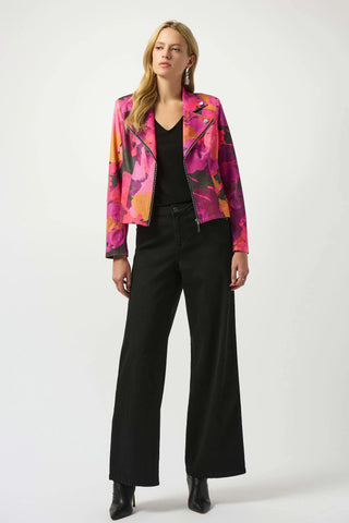Joseph Ribkoff Foiled Faux Suede Abstract Print Fitted Jacket Joseph Ribkoff Foiled Faux Suede Abstract Print Fitted Jacket